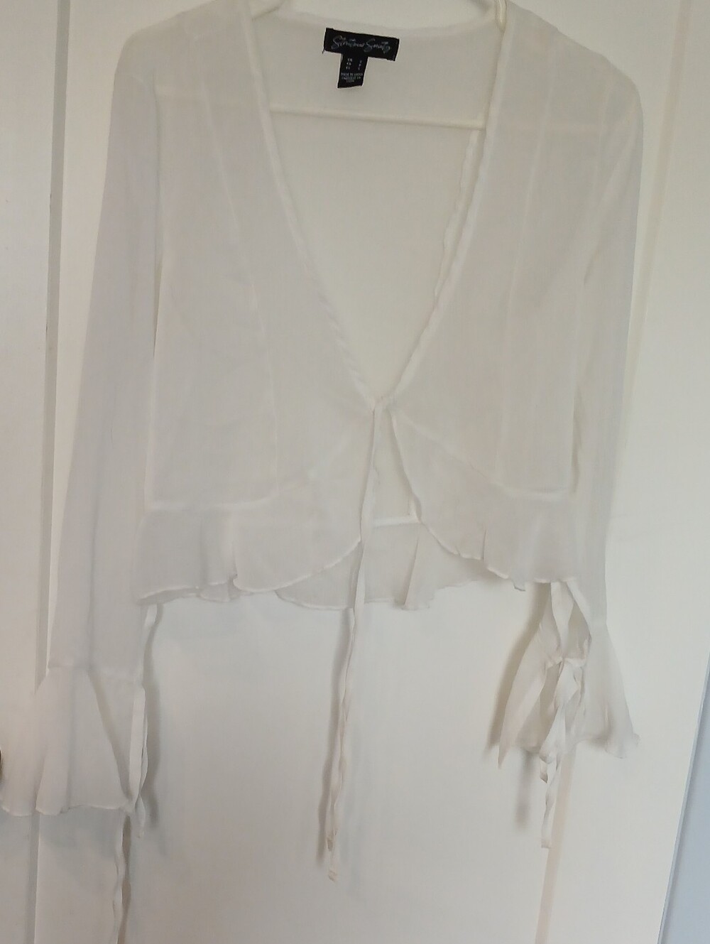 White Sheer Tie-Front Women’s Top